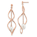 Sterling Silver Rose-tone 7-8mm White Rice Freshwater Cultured Pearl Post Dangle Earrings