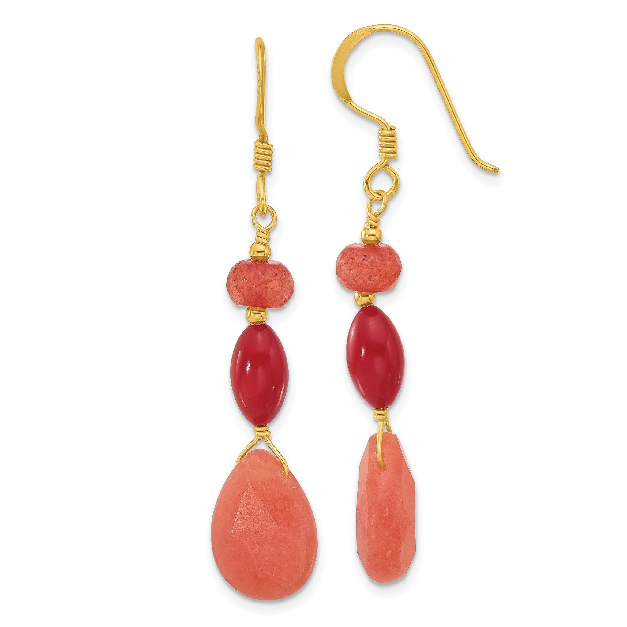 Sterling Silver Gold-plated Coral and Jade Dangle Earrings Main image