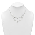 Sterling Silver Polished Double Strand Heart Station 15.75 inch Necklace