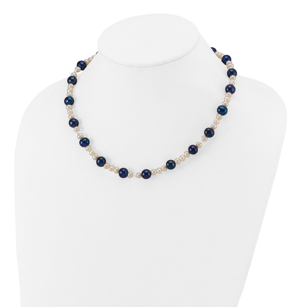 14k White Gold Black and White Semi-Round Freshwater Cultured and Mirror Bead 18 inch Necklace