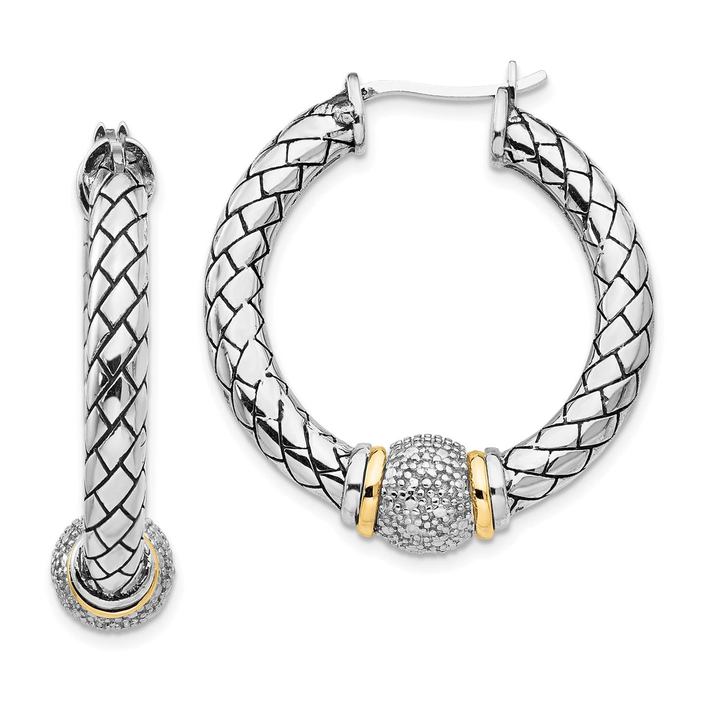 Shey Couture Sterling Silver 14K Gold Antique Diamond Hoop Earrings
