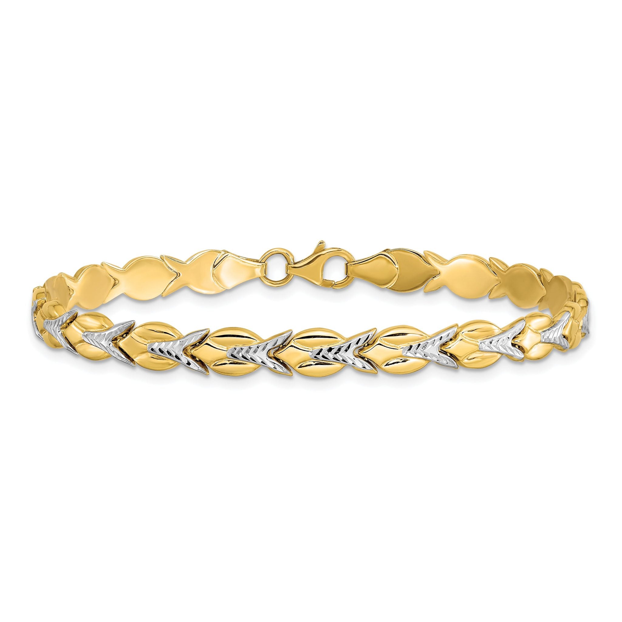 10k w/White Rhodium Polished/Diamond-cut Bracelet