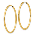 14K Gold Polished Endless Hoop Earrings for Women 40mm, Elegant Classic Design