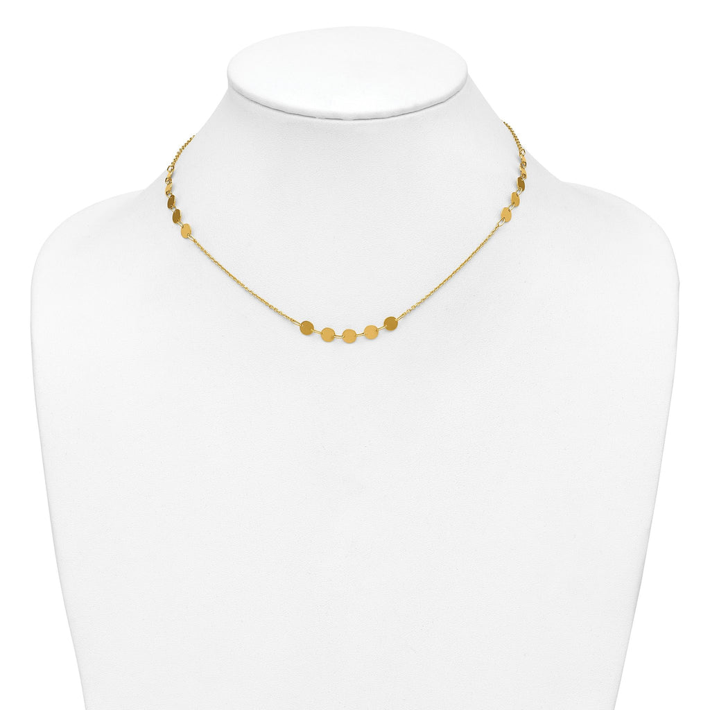 14K Polished Circle Disc w/2in ext. Necklace
