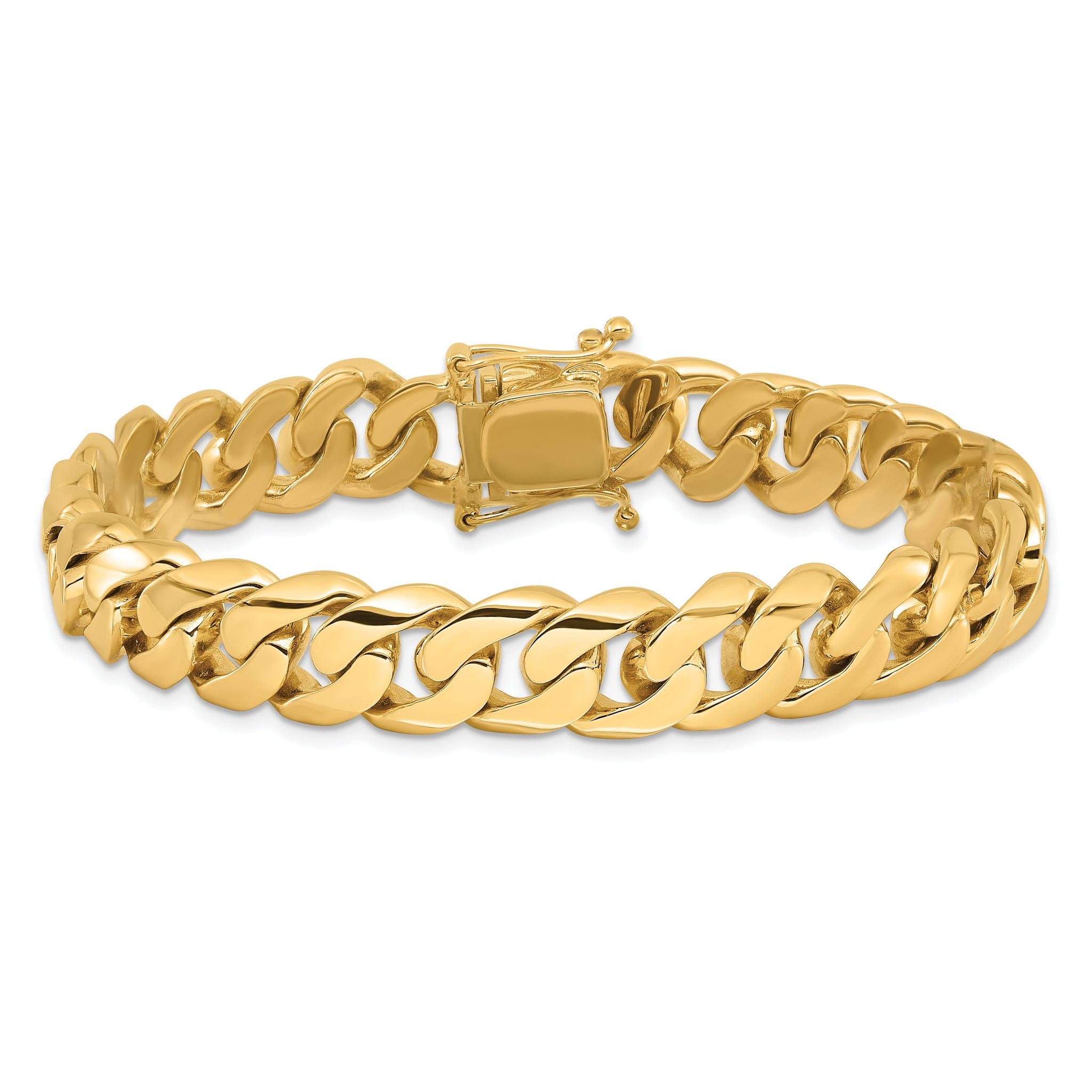 14K 8 inch 10.8mm Hand Polished Rounded Curb Link with Box Catch Clasp Bracelet
