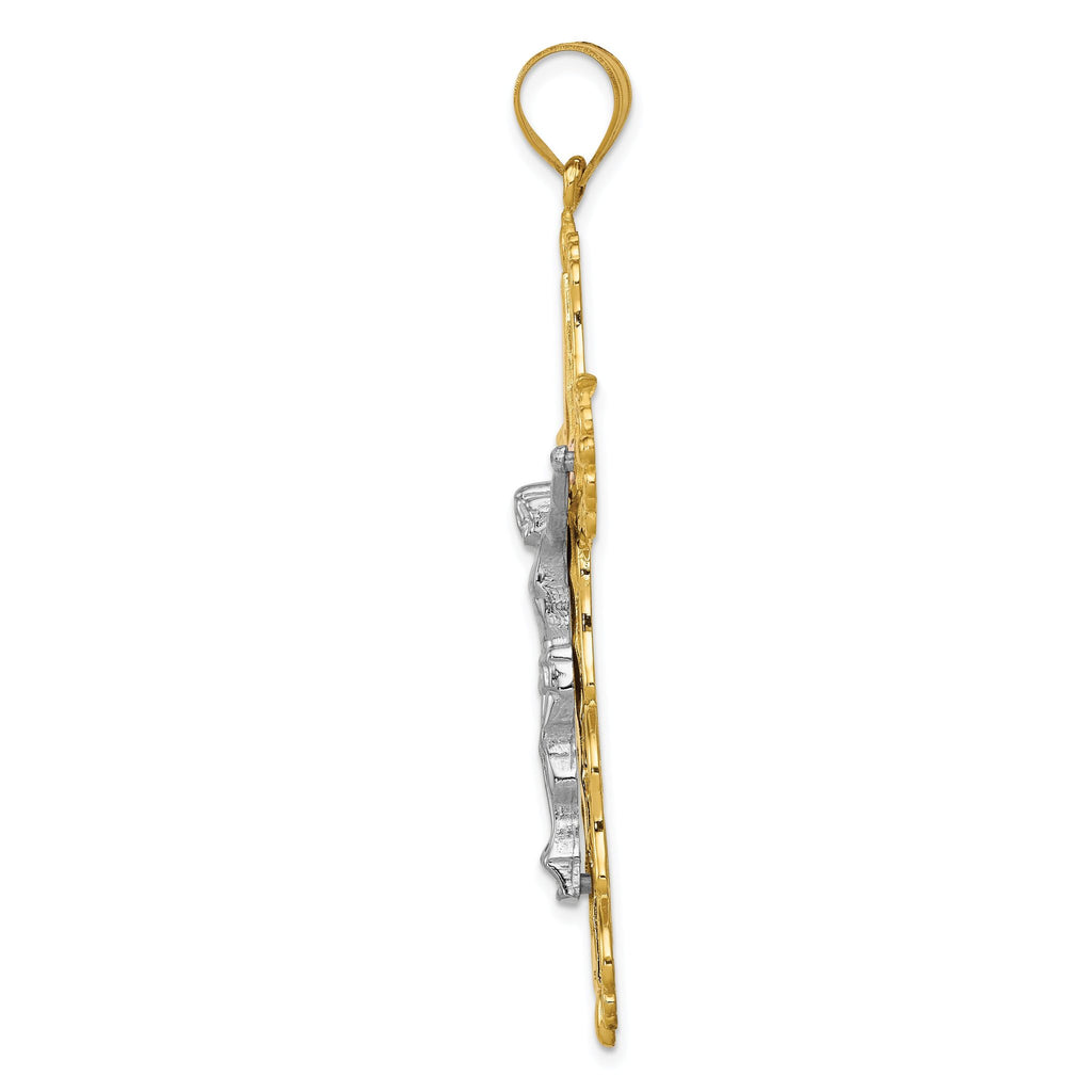 14K Tri-Color Gold Crucifix Pendant with Diamond-Cut Detailing, 61mm