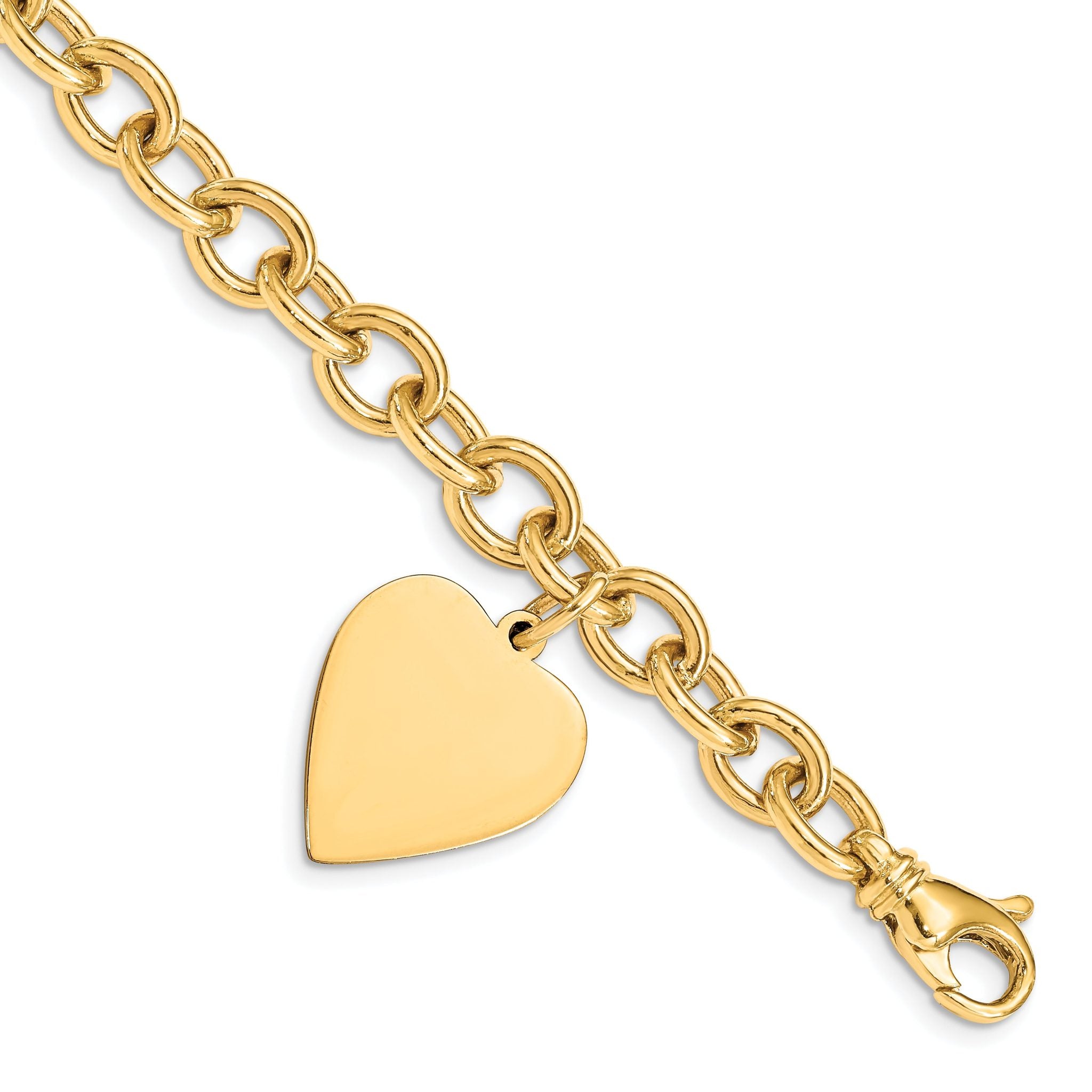 14k Engravable 25x19mm Solid Dangle Heart Charm and Solid Polished Link 7.5 inch Bracelet Main image