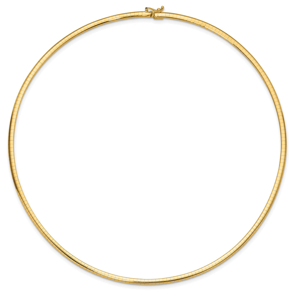 14k Polished 3mm Standard Weight 18 inch Domed Omega Necklace