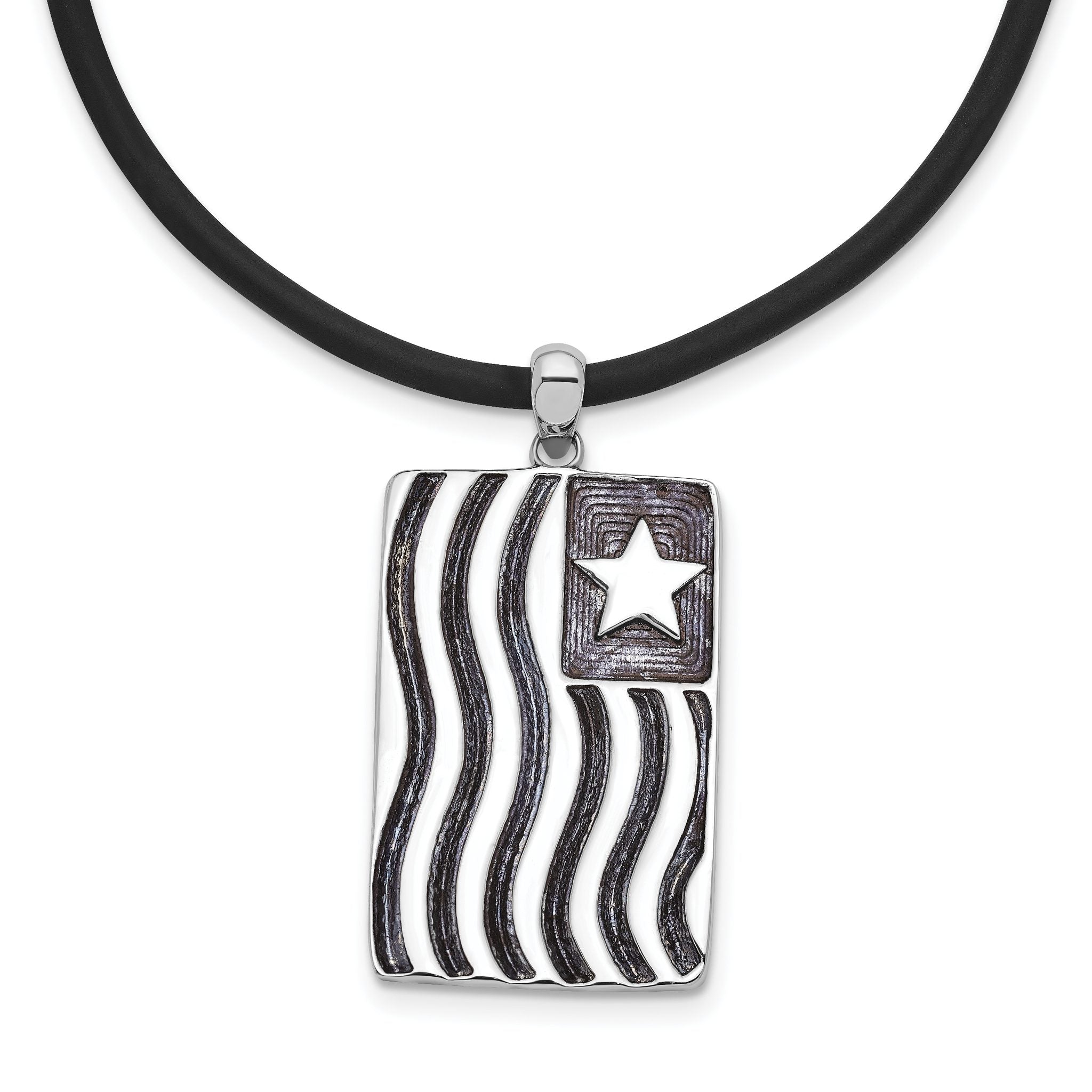 Sentimental Expressions Sterling Silver Rhodium-plated Waves Of Pride 22in Rubber Cord with 2in ext Necklace Main image