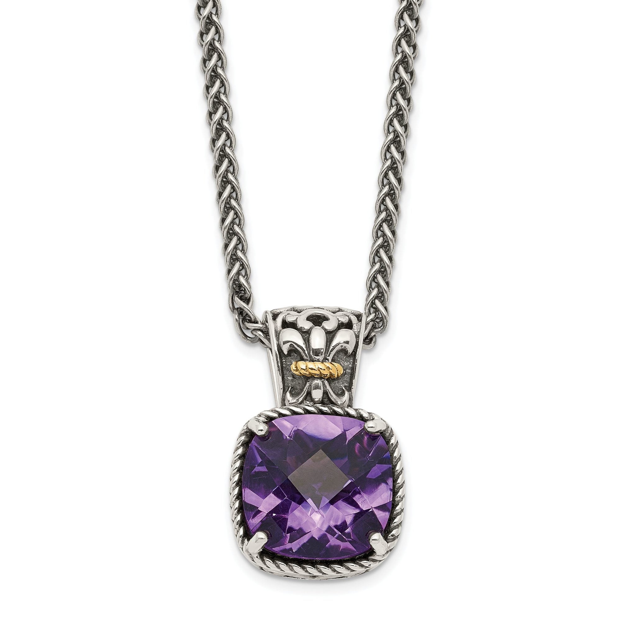 Shey Couture Sterling Silver with 14K Accent 18 Inch Antiqued Cushion Checkerboard Amethyst Necklace Main image