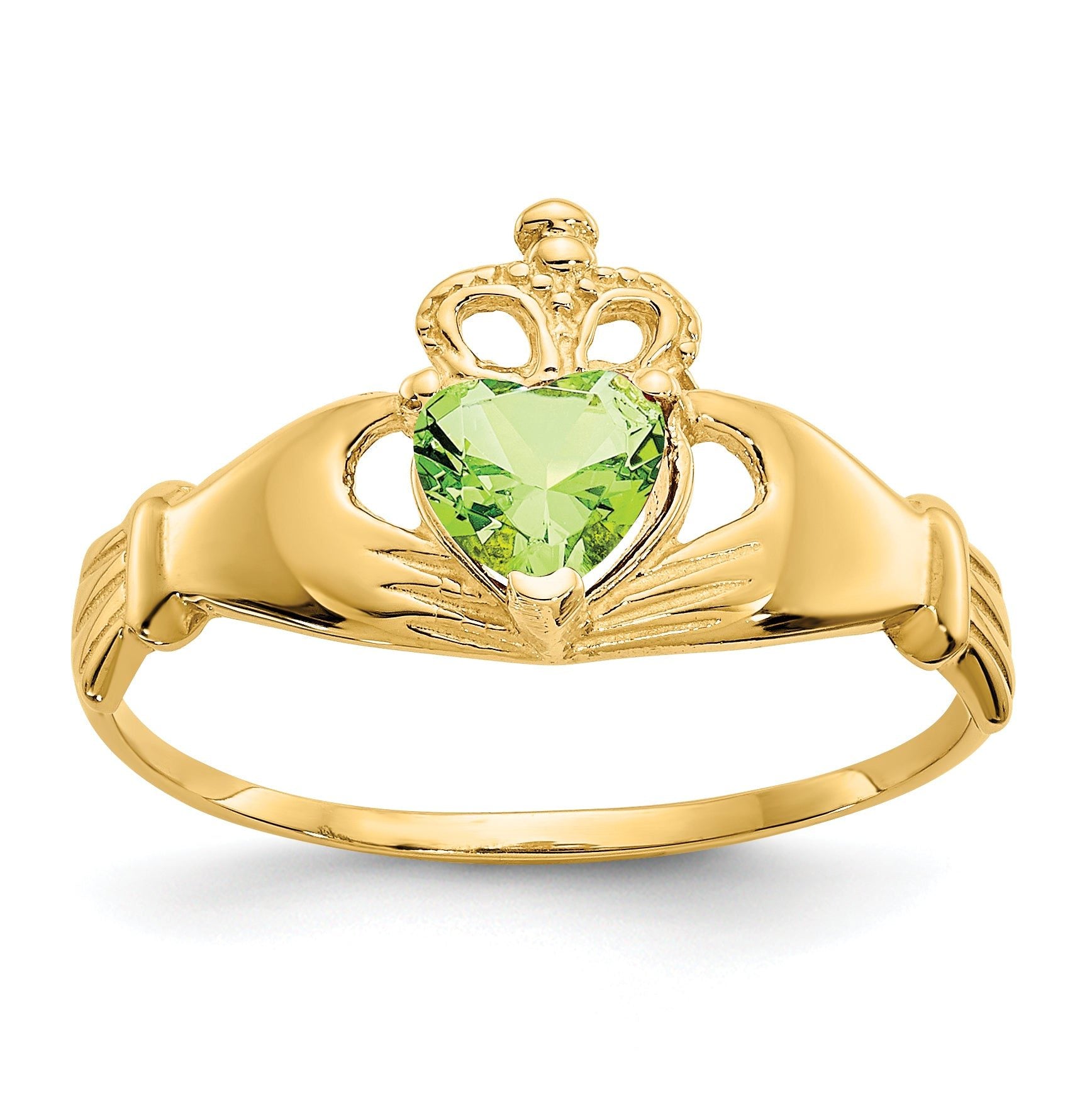 14k CZ August Birthstone Claddagh Heart Ring Main image