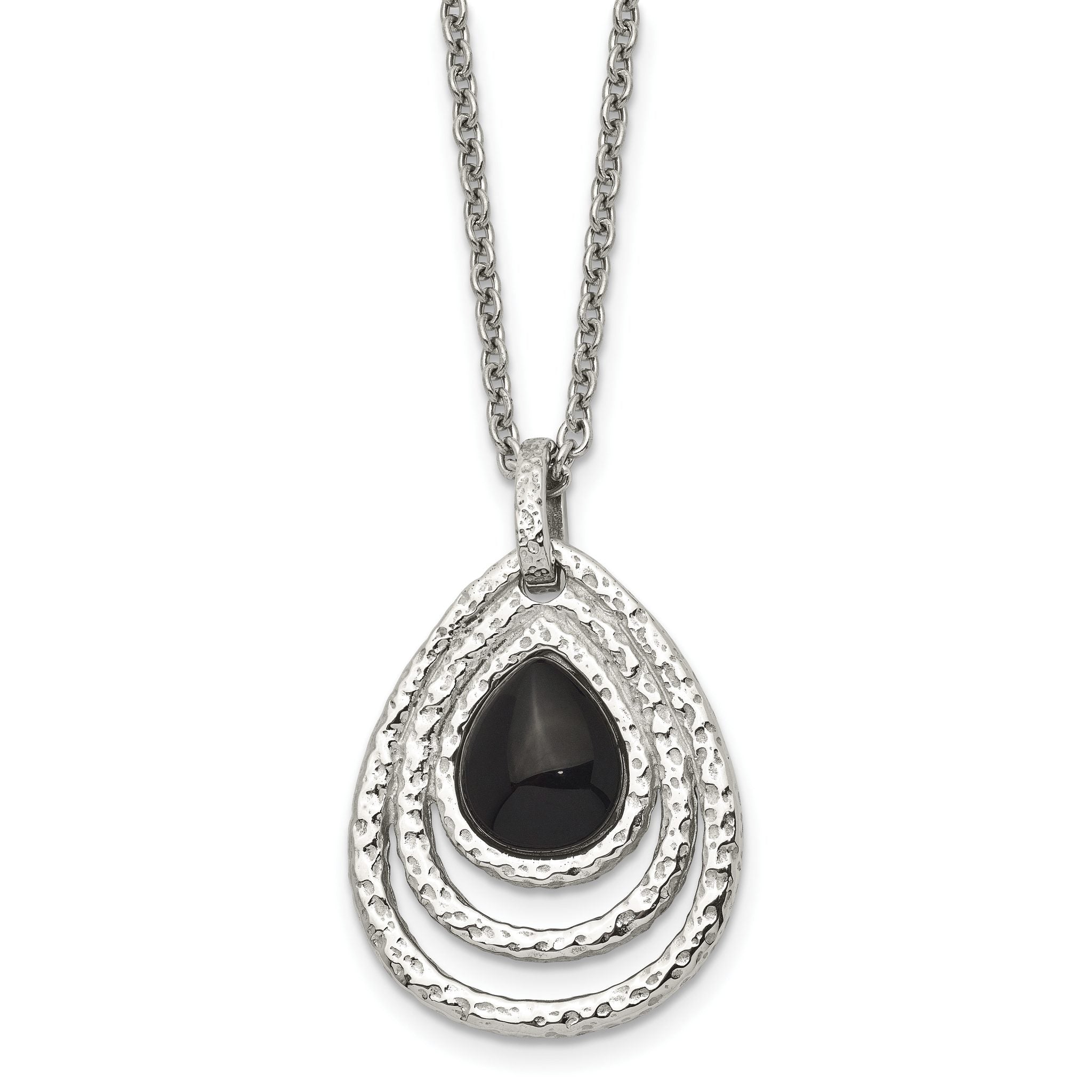 Chisel Stainless Steel Polished and Textured Black Onyx Pendant on an 18 inch Cable Chain with a 2 inch Extension Necklace Main image