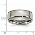 Grooved & Beaded Edge Wedding Band in Titanium, 8mm