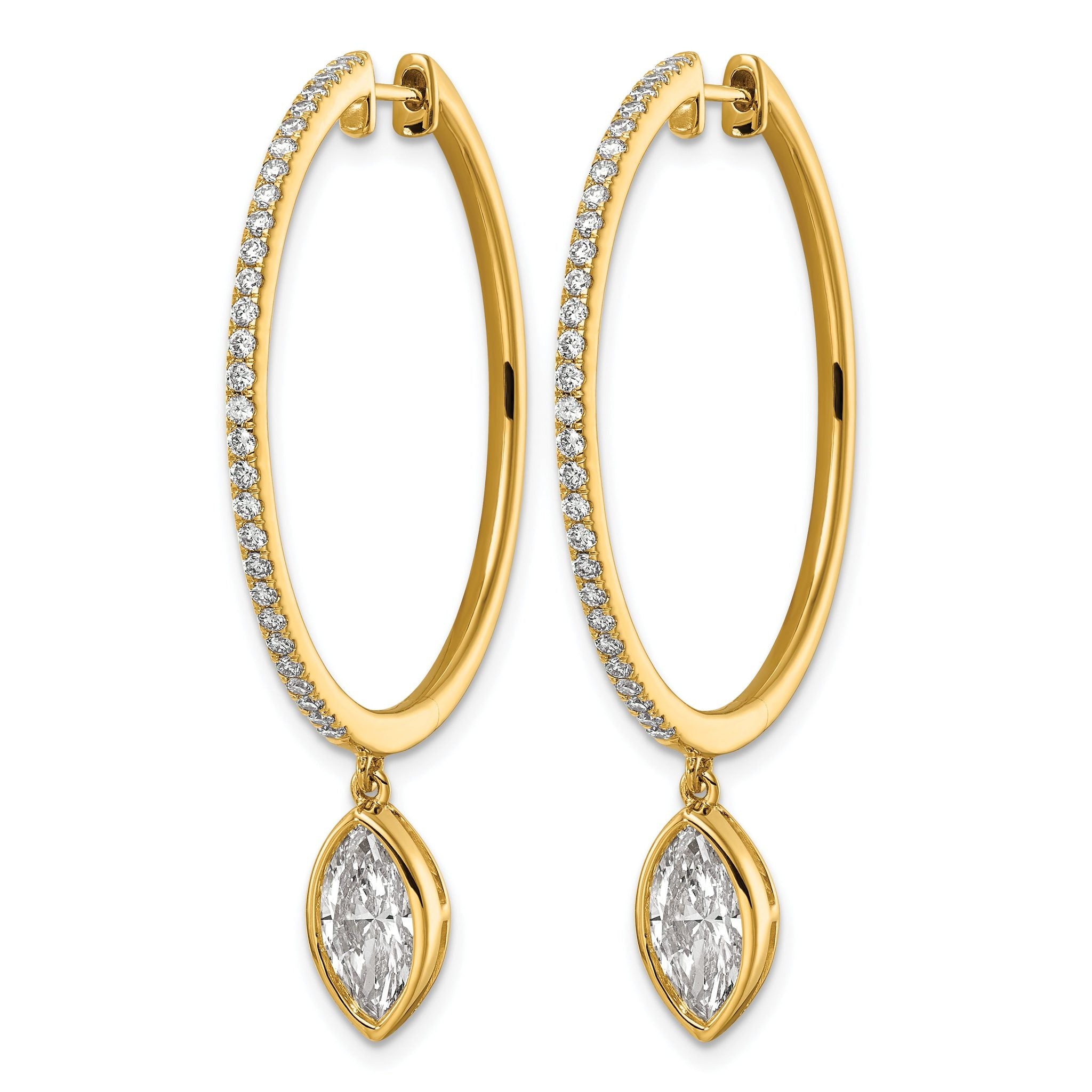 14ky Certified Marquise Bezel Dangle Lab Grown Diamond VS+ F+ Hoop Earrings Secondary image