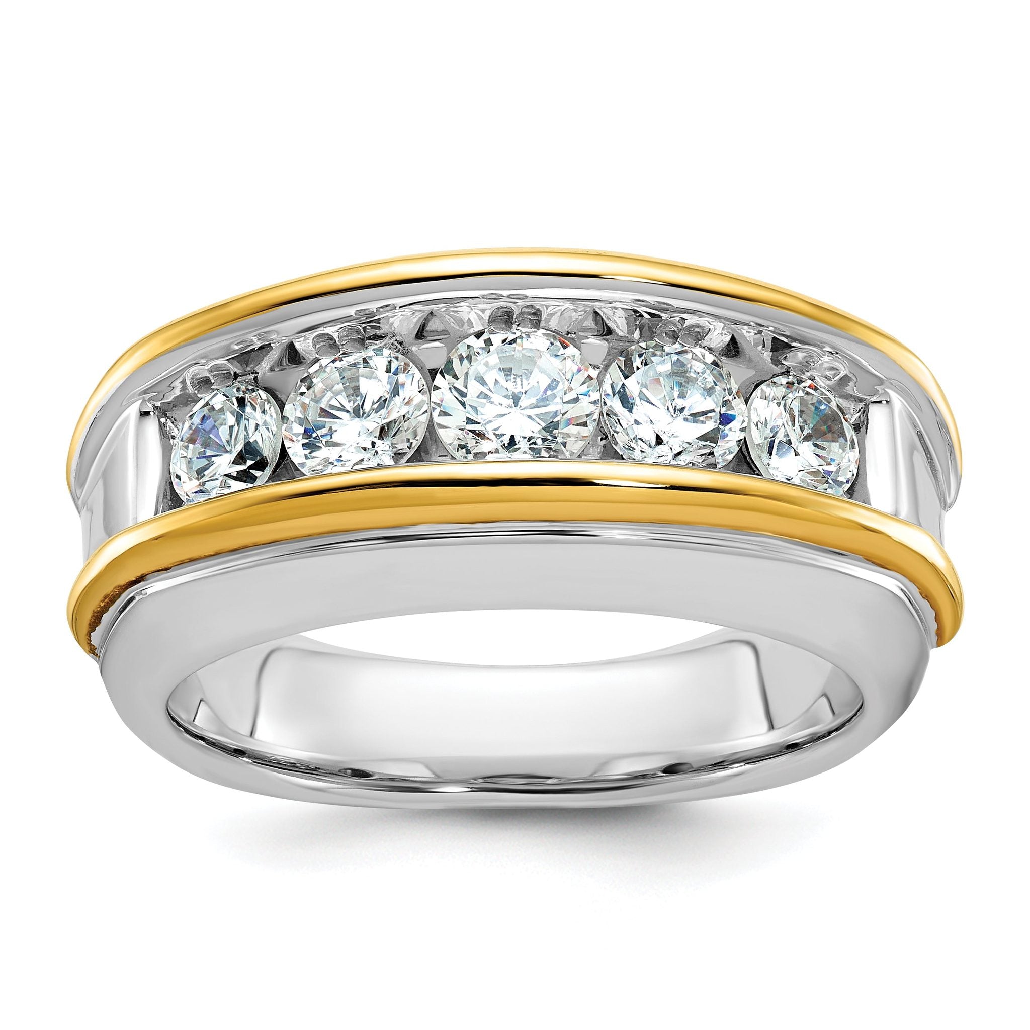 14k Two-tone Mens Polished Channel-set 5-Stone 1.5 Carat AA Diamond Ring Main image