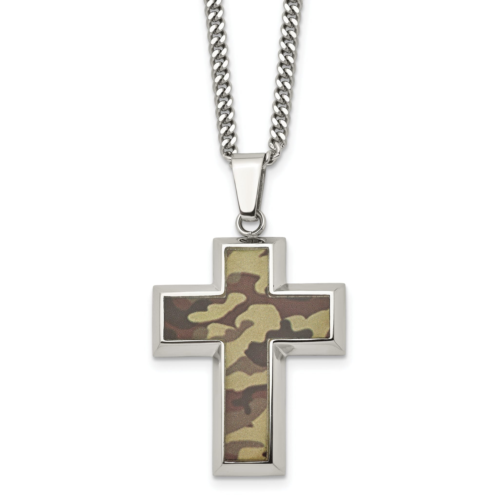 Stainless Steel Men's Camo Cross Necklace with Engravable Pendant Main image