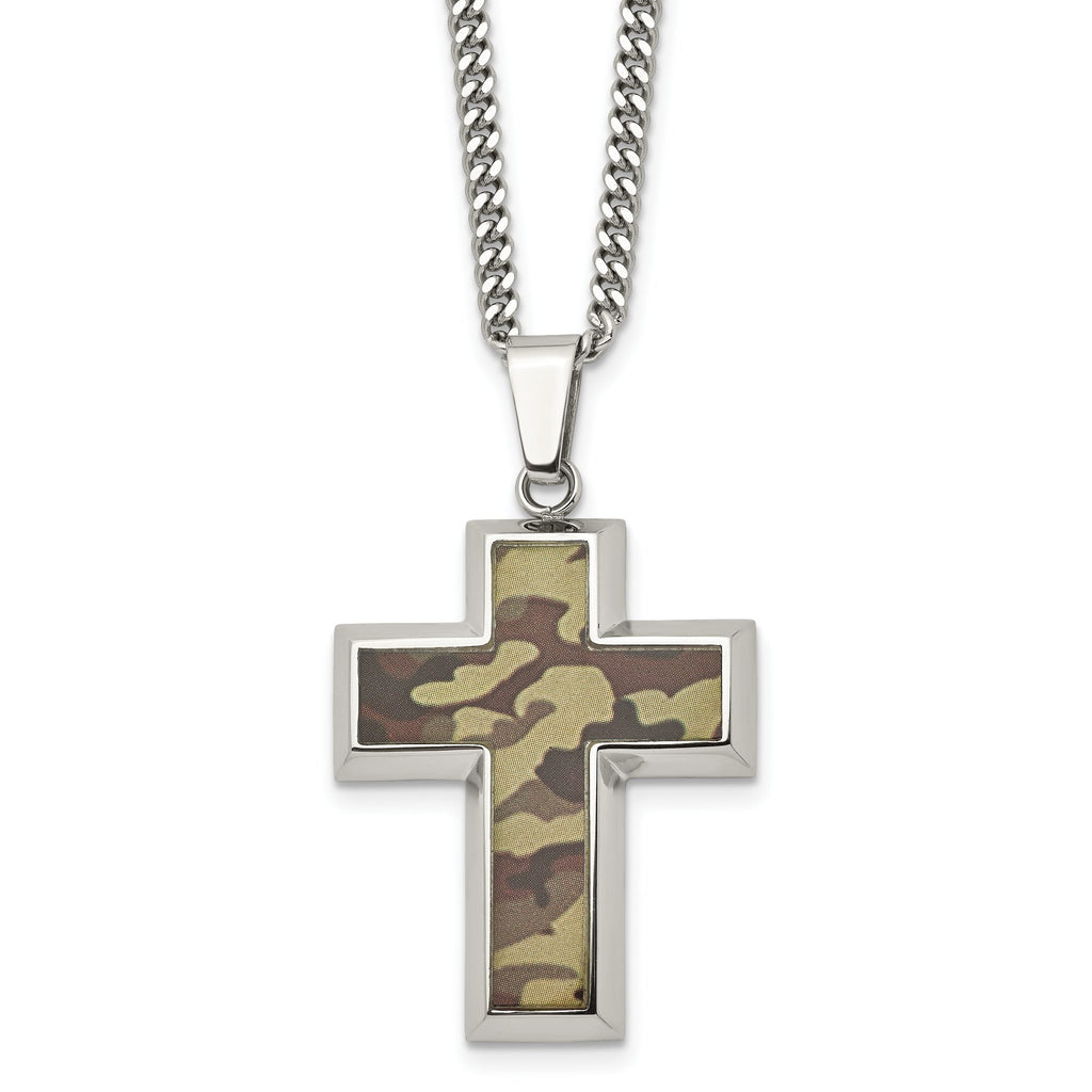 Stainless Steel Men's Camo Cross Necklace with Engravable Pendant