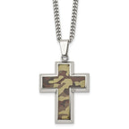 Stainless Steel Men's Camo Cross Necklace with Engravable Pendant