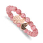 Stainless Steel Antiqued and Polish Rose IP-plated Butterfly and Tree of Life 8mm Pink Dyed Jade Beaded Stretch Bracelet for Women