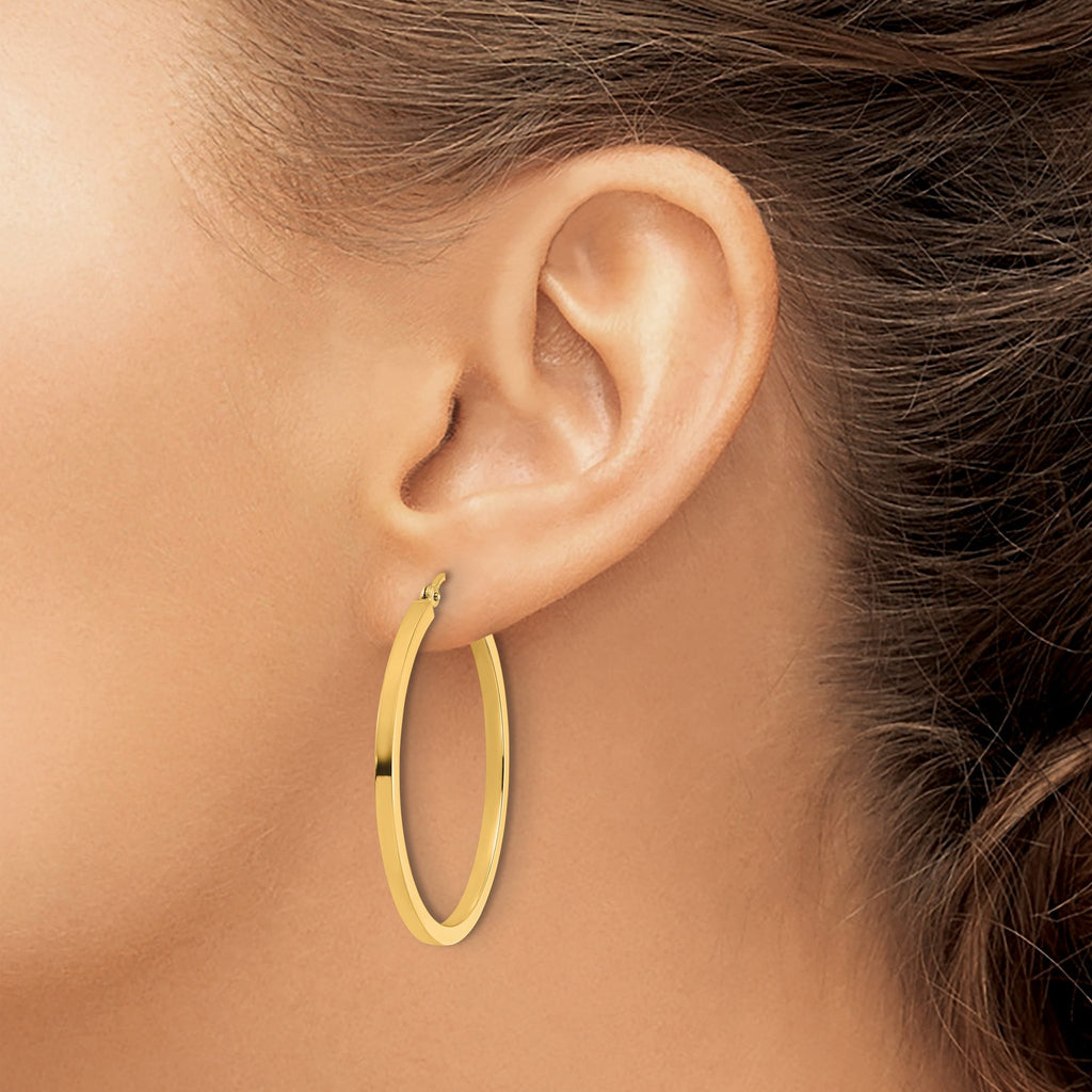 14k 2mm Square Tube Hoop Earrings