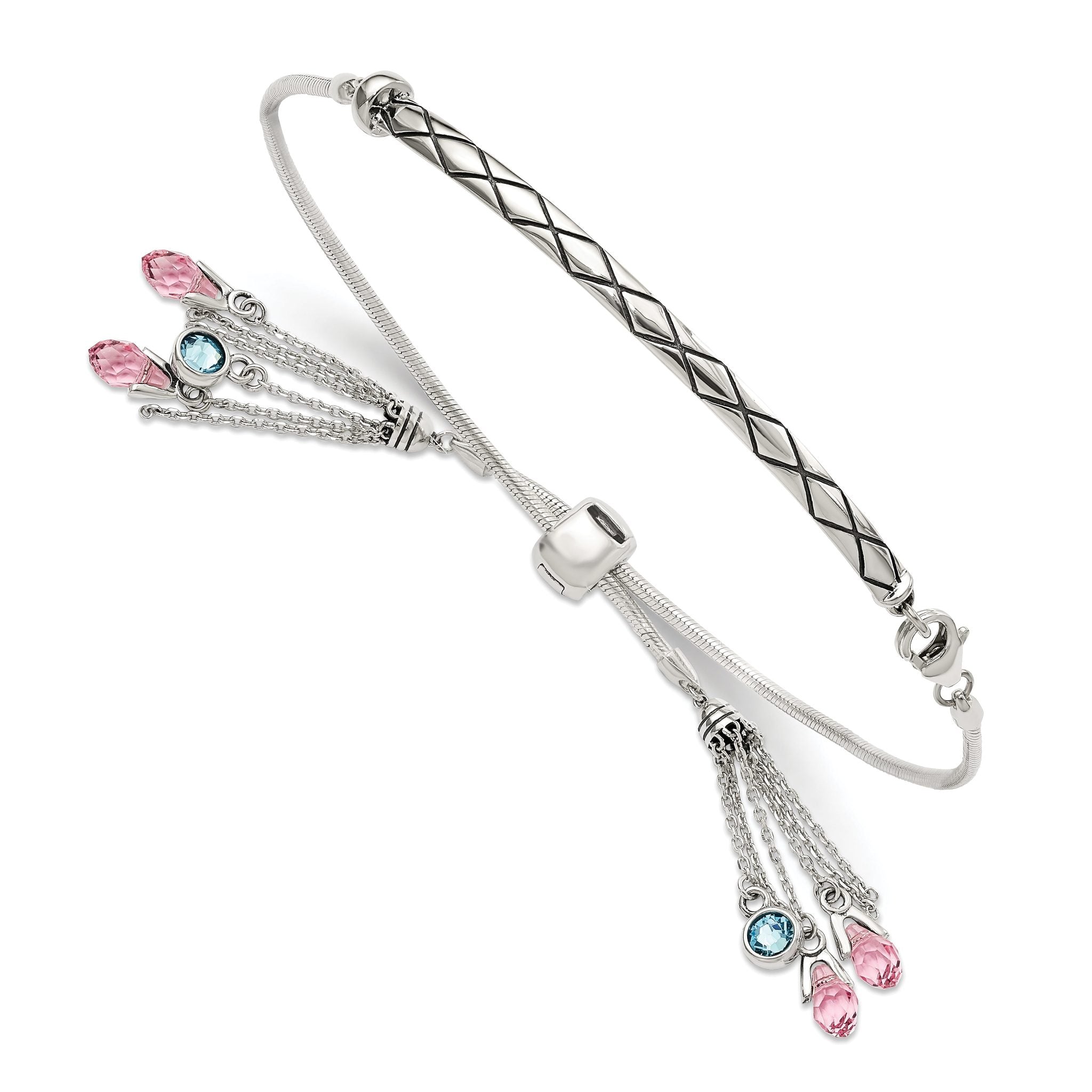 Sterling Silver Antiqued Crystal Briolette Adjustable Bracelet Main image