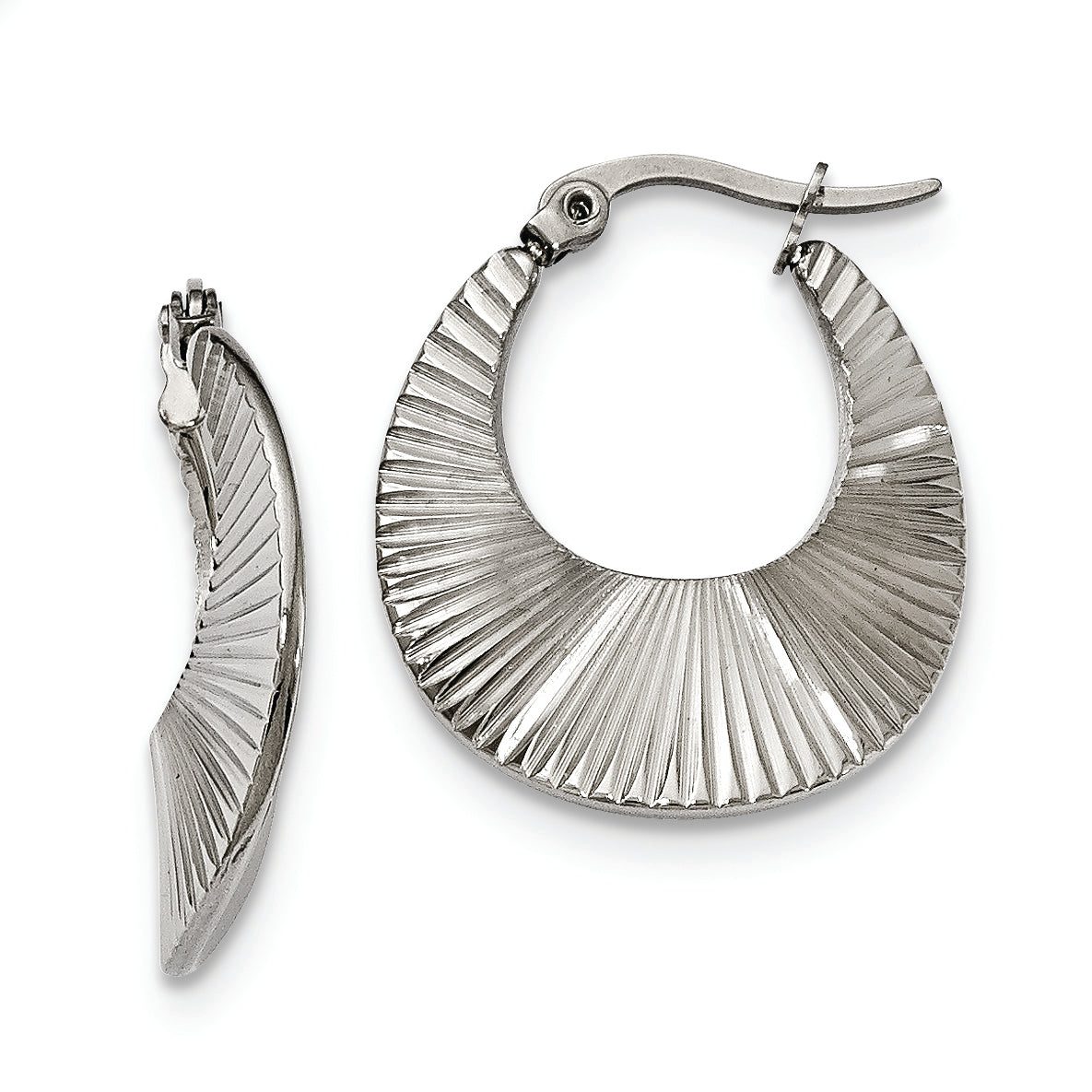 Stainless Steel Polished Textured Creole Hoop Earrings for Women Main image