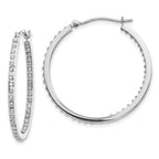 14K White Gold Diamond Hoop Earrings with Polished Finish and Hinged Design