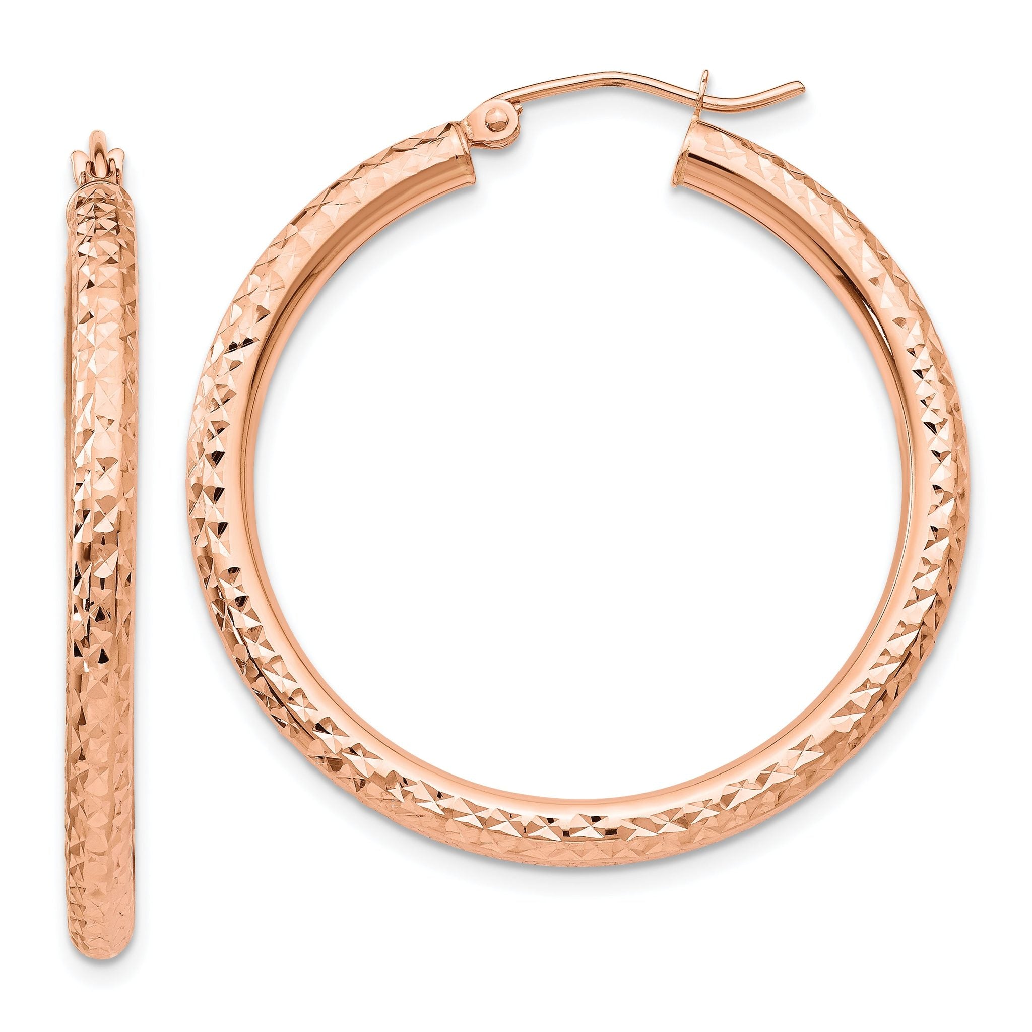 10K Rose Gold Diamond-cut 3mm Round Hoop Earrings Main image