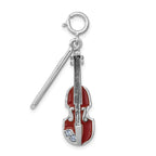 Sterling Silver 925 Violin Charm with Rhodium Finish and Crystals