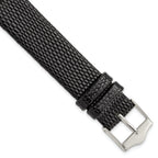 Flat Black Lizard-Grain Leather Watch Band in Silver-Tone, 14mm