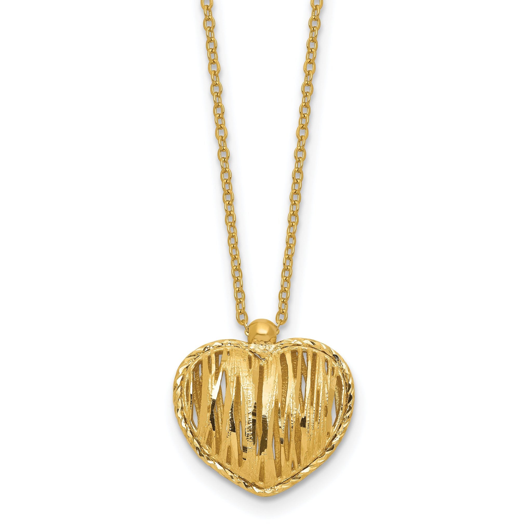 14K Polished / Dia-cut Puffed Heart w/2in ext. Necklace Main image