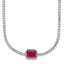 Sterling Silver Rhodium-plated Polished Fancy Emerald-cut Red and White CZ Halo 16 Inch with 2 Inch Extension Necklace