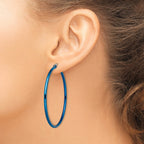 Stainless Steel Blue Polished Hoop Earrings for Women