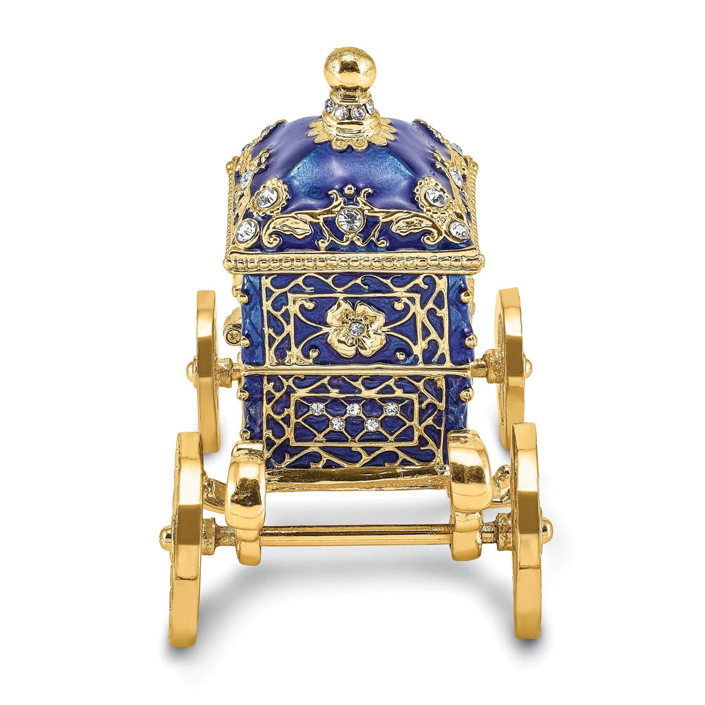 Luxury Giftware Pewter Bejeweled Crystals Gold-tone Enameled ROYAL BLUE Carriage With Ring Pad Trinket Box with Matching 18 Inch Necklace