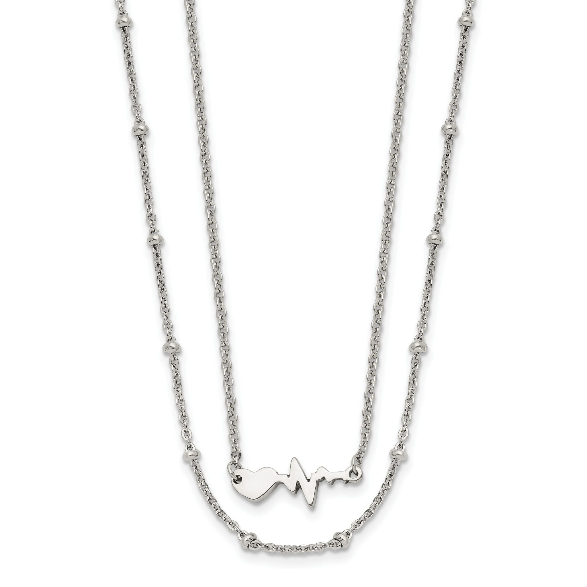 Chisel Stainless Steel Polished Heartbeat 2-Strand 17 inch Cable Chain with a 1.75 inch Extension Necklace Main image