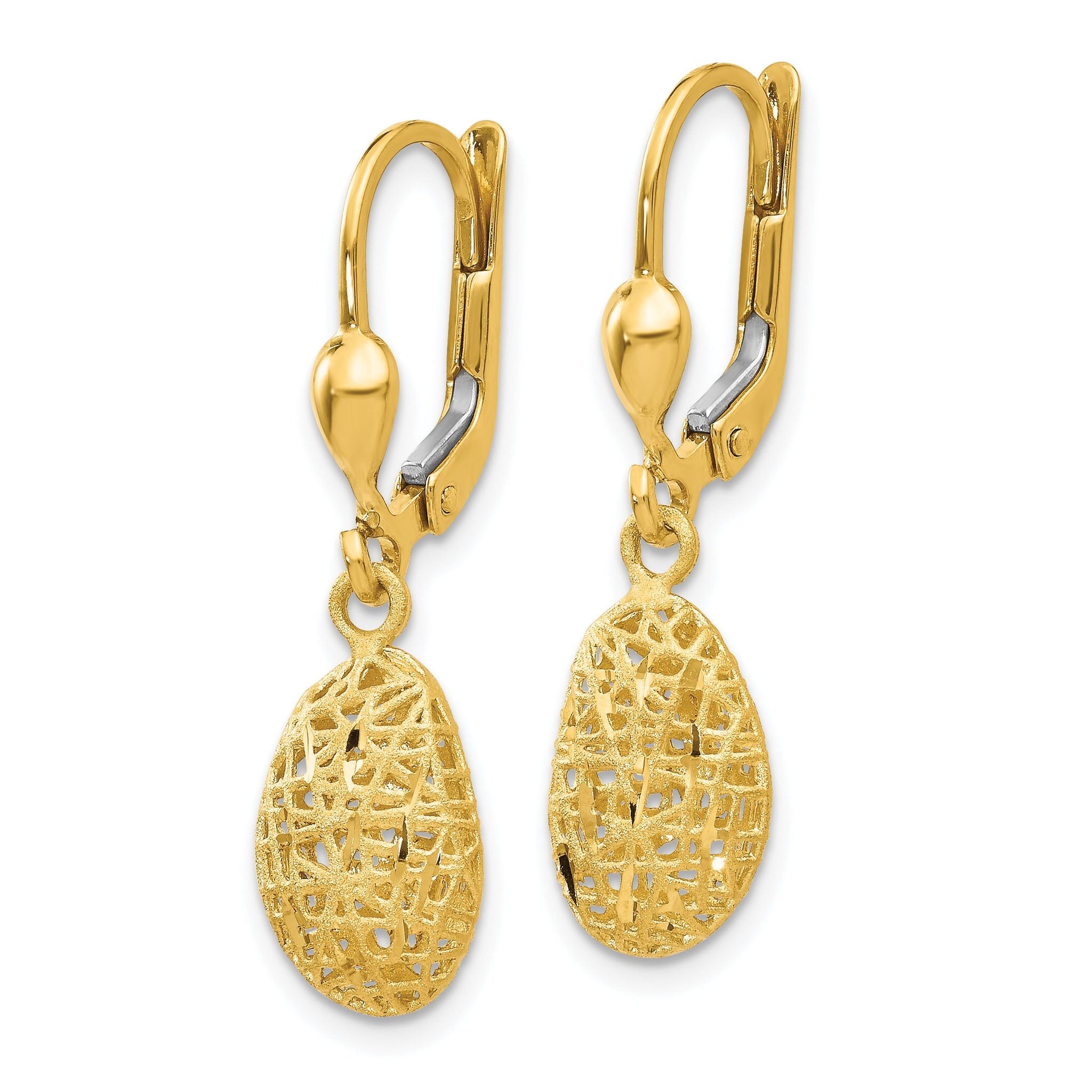 14K Gold Polished Diamond-cut Satin Puff Dangle Leverback Earrings Secondary image
