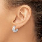 14K WG Polished/Grooved Round Huggie Hoop Earrings