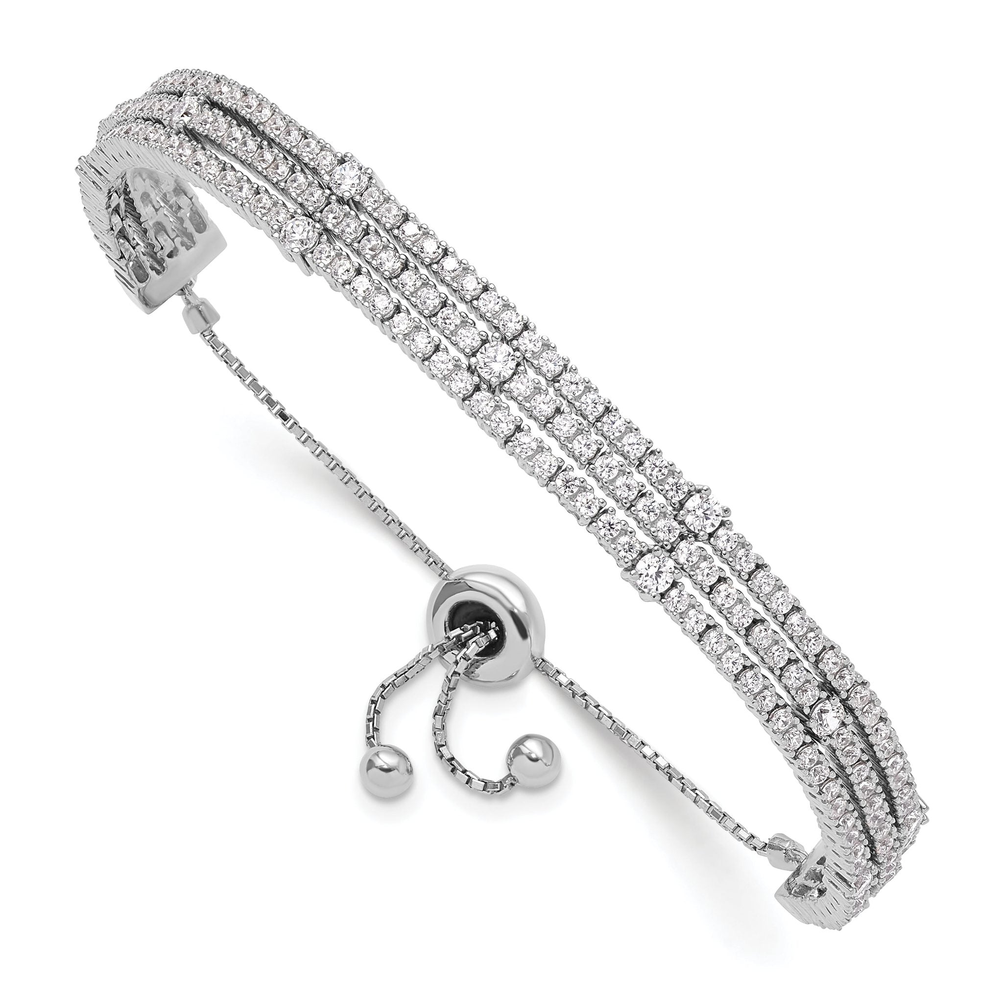 Sterling Shimmer Sterling Silver Rhodium-plated 205 Stone CZ Adjustable 5 inch up to 9 inch Bracelet Main image