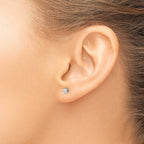 Stainless Steel Polished Square Cubic Zirconia Stud Earrings for Women
