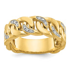 14k Mens Link Design 1/8 carat Diamond Complete Ring