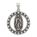 Sterling Silver 925 Antiqued Religious Circle Pendant Ruffled Elegance