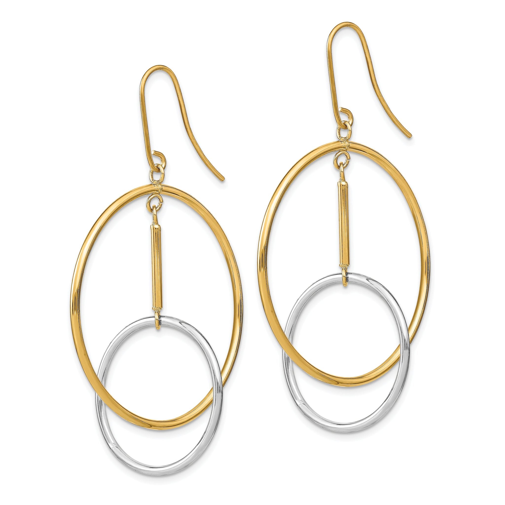 14k Two-Tone Double Circle & Bar Dangle Earrings Secondary image