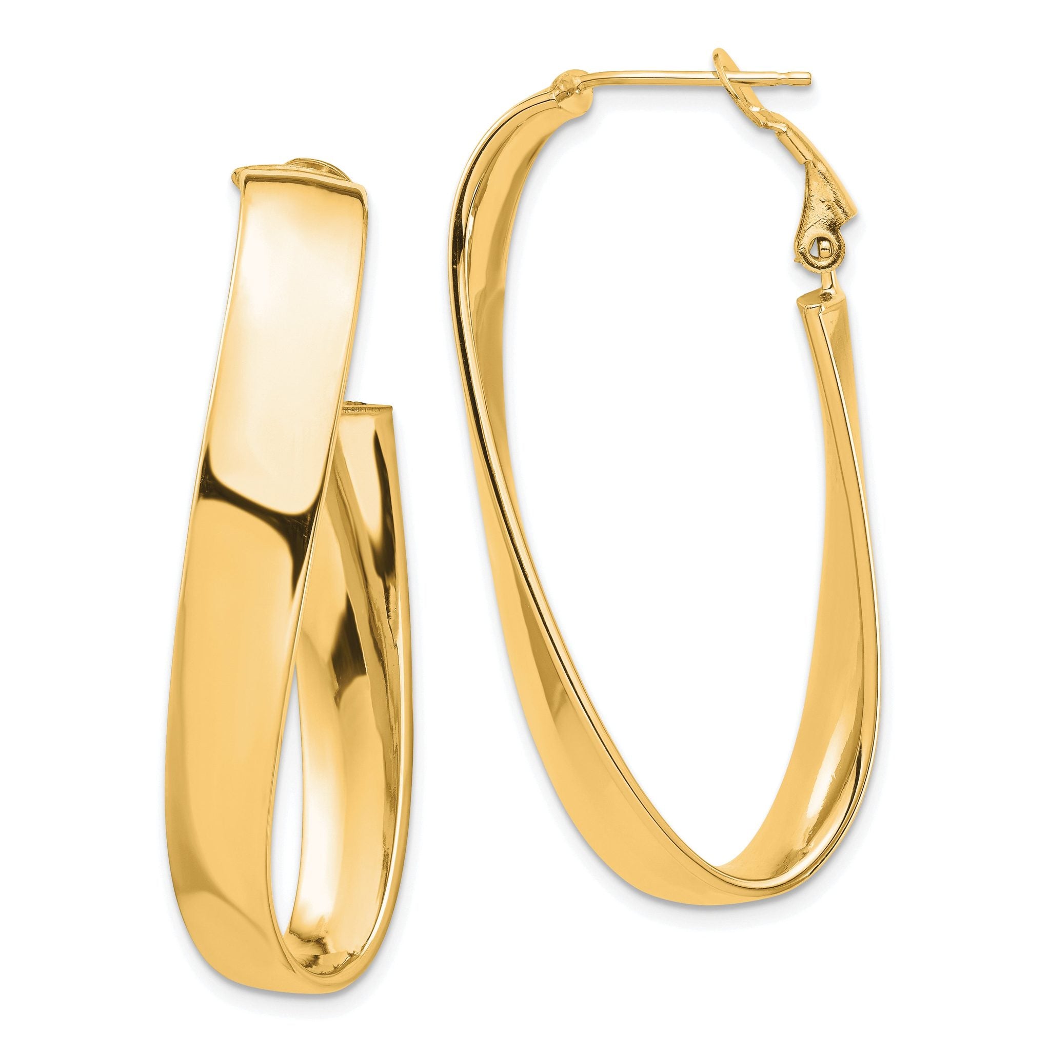14k High Polished 7mm Twisted Omega Back Oval Hoop Earrings Main image