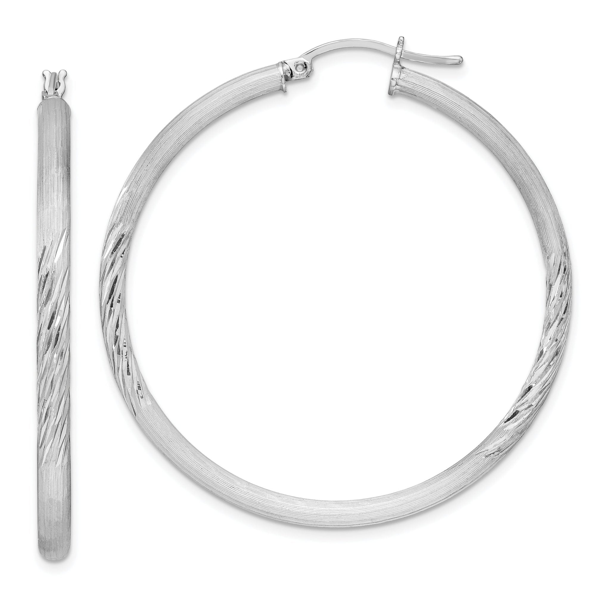 Sterling Silver Rhodium-plated 3mm Polished/Satin Diamond-cut Hoop Earrings Main image