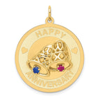 Happy Anniversary Disc Charm in 14K Yellow Gold with Blue & Red Cubic Zirconia - Sophia Jewelers