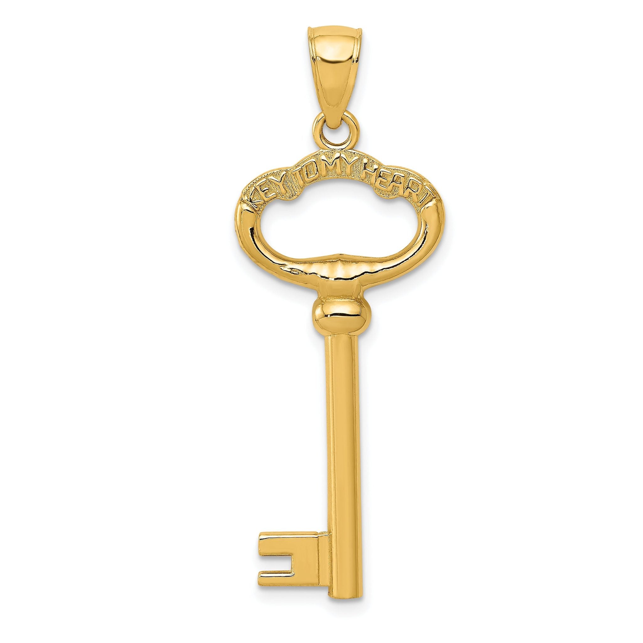 14K Gold Key to My Heart Charm with Polished 3D Design
