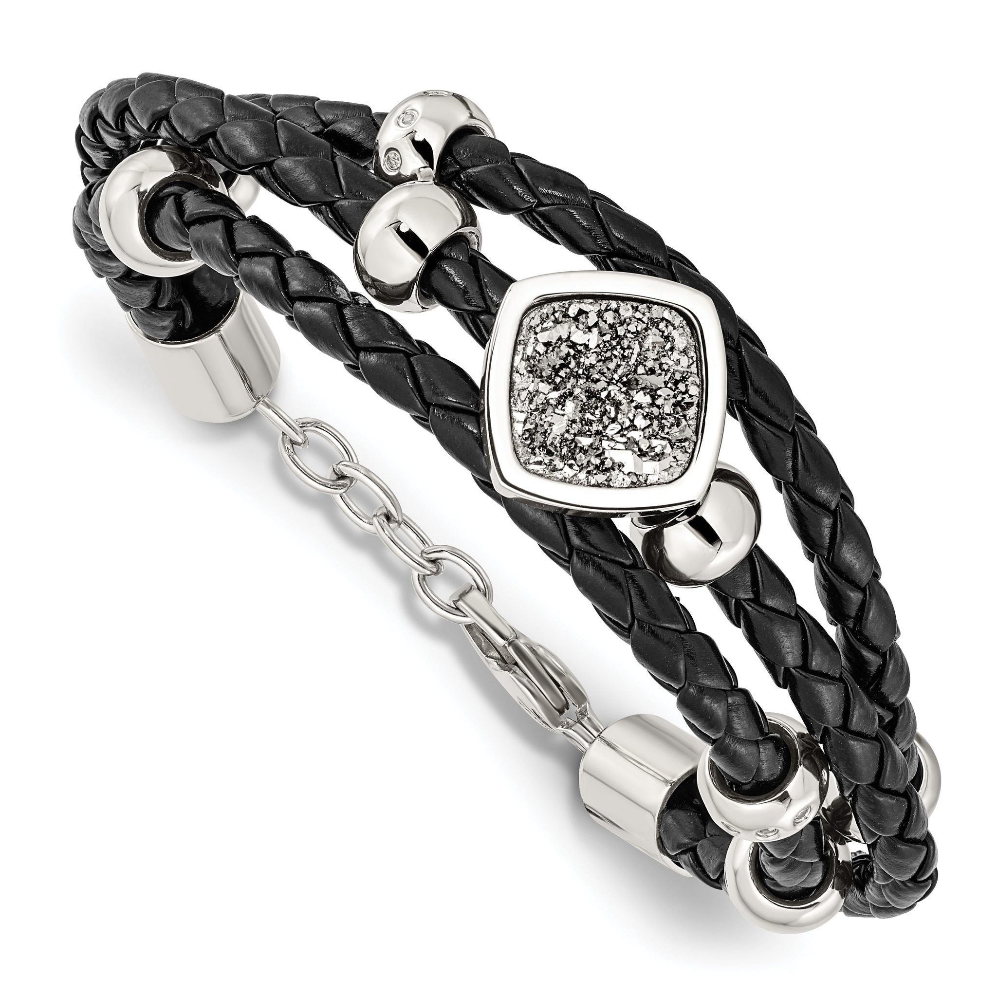Stainless Steel with . ext Polished with Druzy and Crystal Leather Bracelet for Women Main image