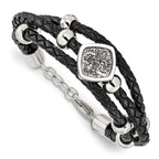 Stainless Steel with . ext Polished with Druzy and Crystal Leather Bracelet for Women