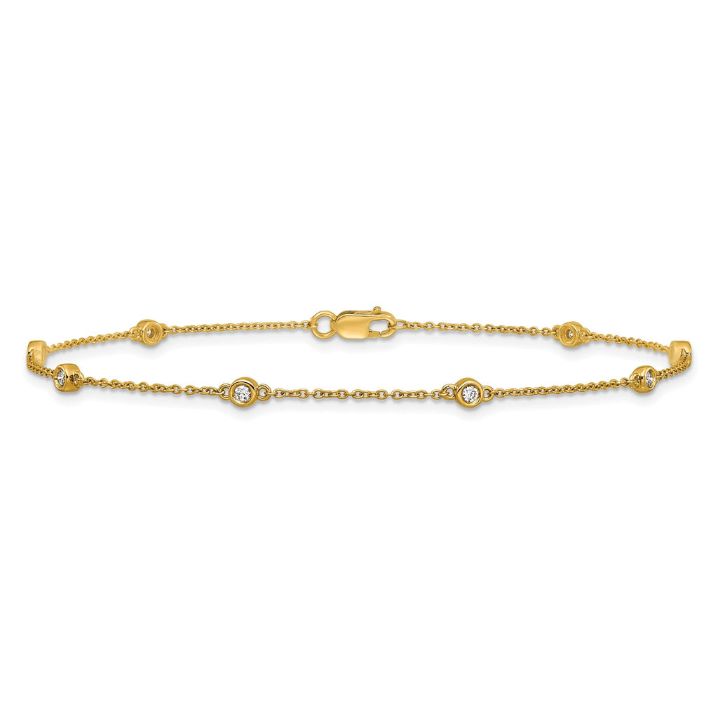 14k Complete 1/8 carat Bezel-set Diamond and Cable Chain 8-Station 9 inch Anklet