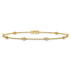 14k Complete 1/8 carat Bezel-set Diamond and Cable Chain 8-Station 9 inch Anklet